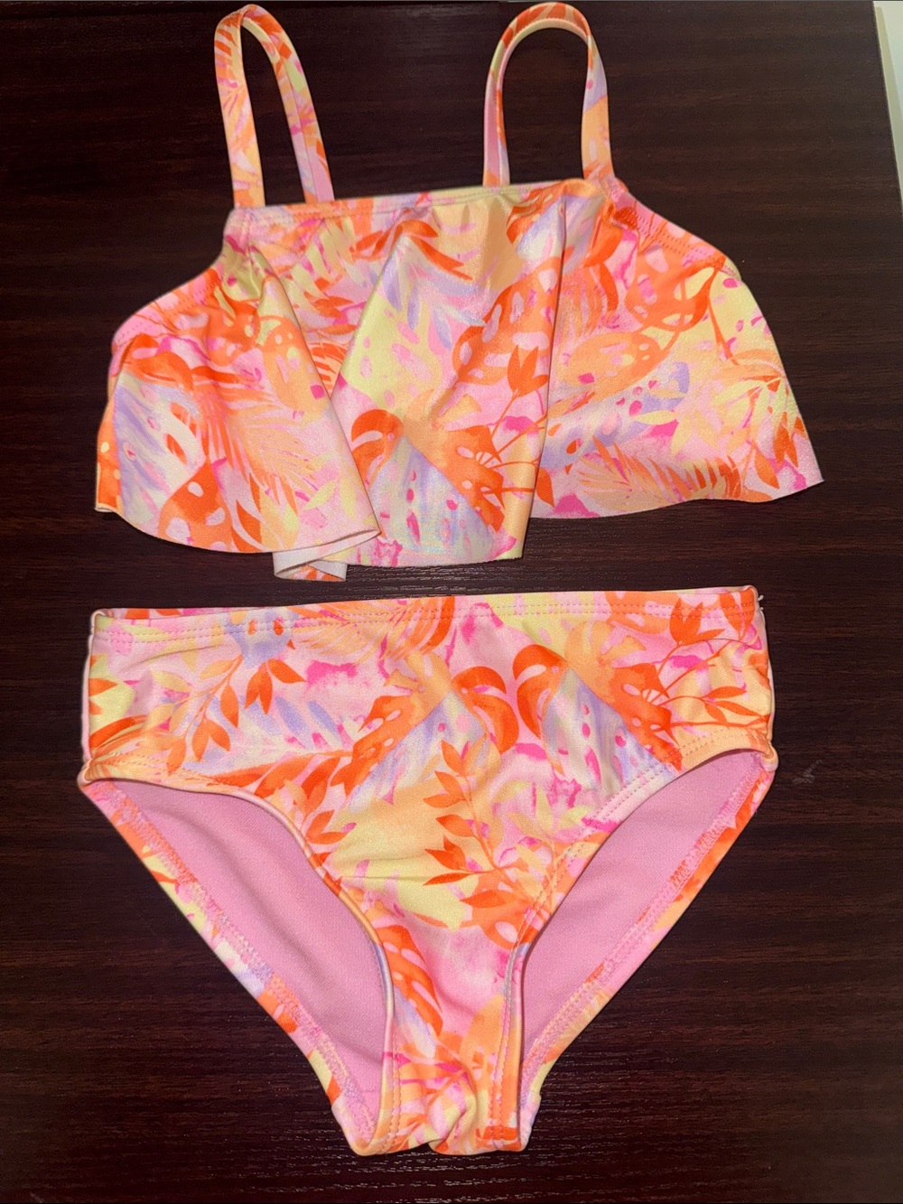 wonder nation Pink Orange Yellow Floral Ruffle Two-Piece Swimsuit